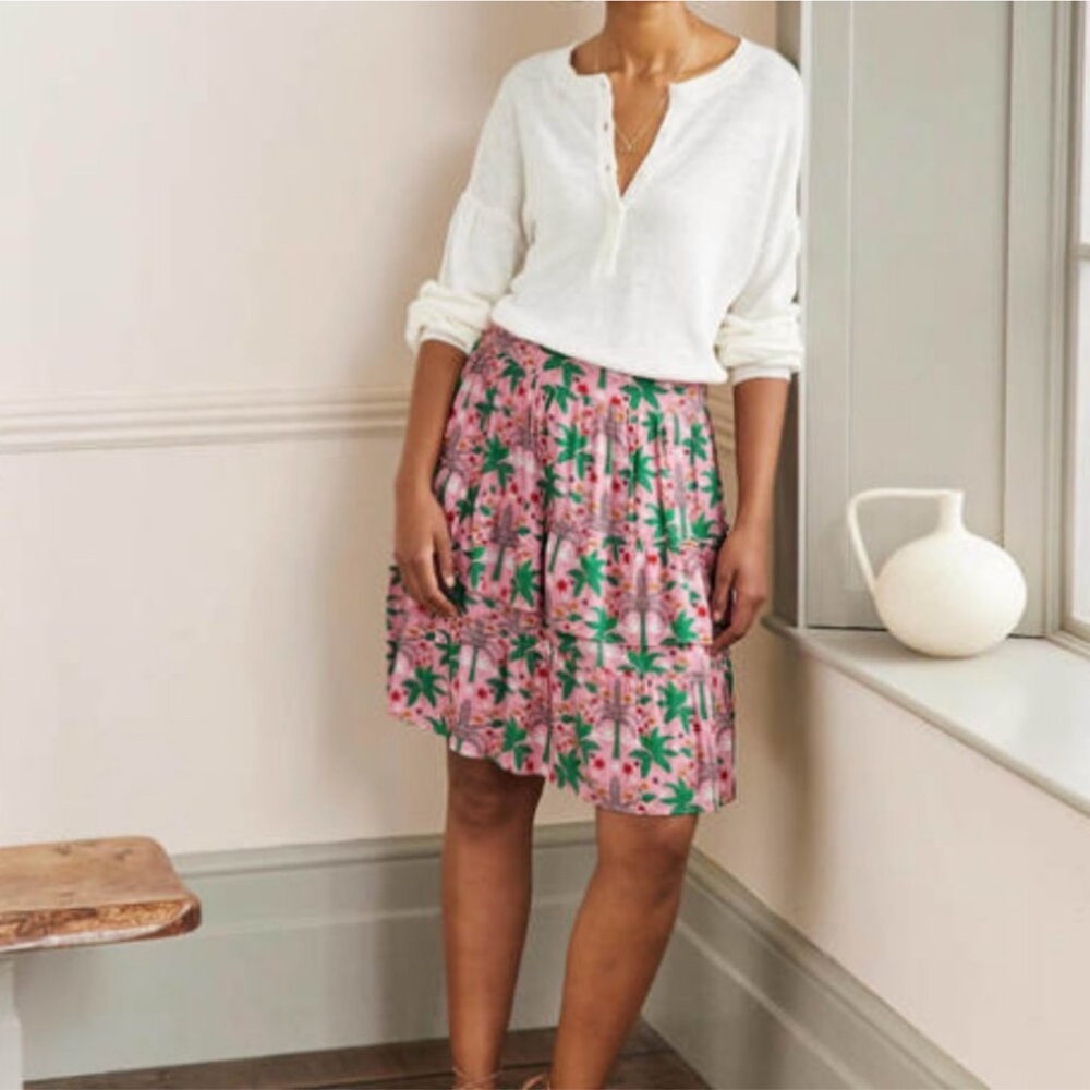 NEW! Boden Multi Tiered Crepe Skirt in Posy Pink, Oriental Palm Size 6R